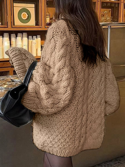 Trendsi Cable Knit Sweater in Cozy Beige with Oversized Fit for Casual Style