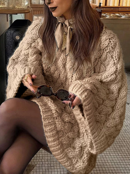 Trendsi Beige Cable Knit Sweater with Oversized Fit, Cozy for Casual Wear