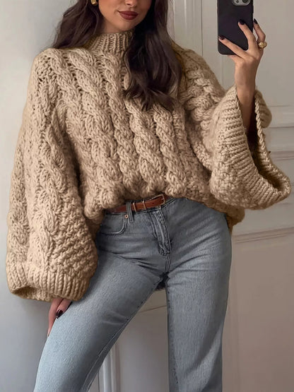 Trendsi Cable Knit Sweater in beige with oversized sleeves and a cozy design for casual wear