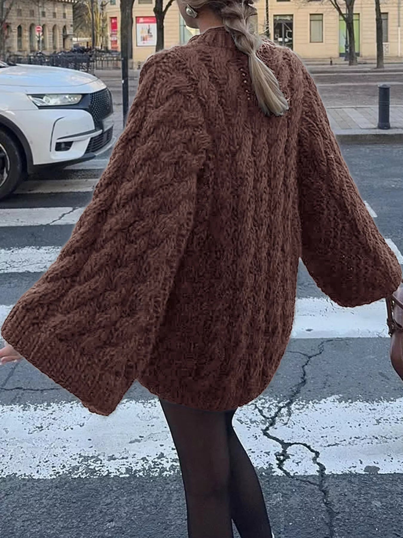 Trendsi Cable Knit Sweater in Brown with Oversized Sleeves for a Cozy Look