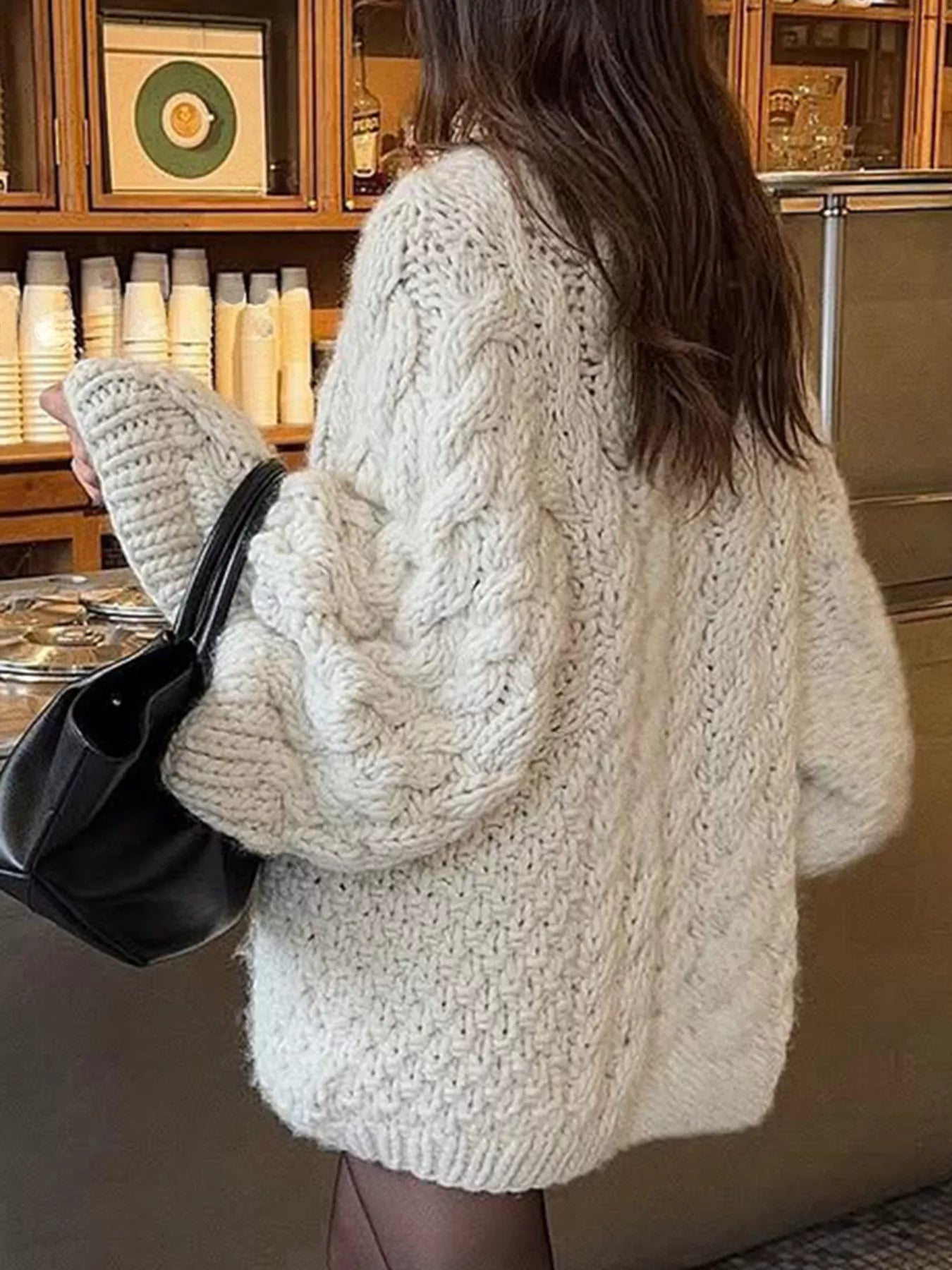 Trendsi Women's Cable Knit Sweater in Cream with Oversized Fit and Chunky Textured Design
