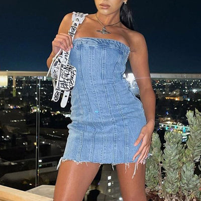 Sexy Y2K Denim Tube Top Summer Mini Dress