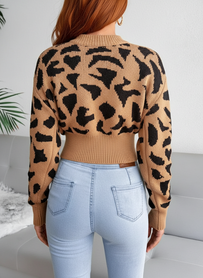 Camel leopard sweater - back view