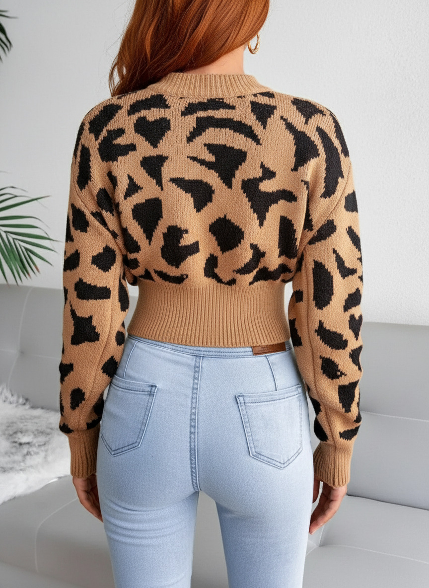 Camel leopard sweater - back view