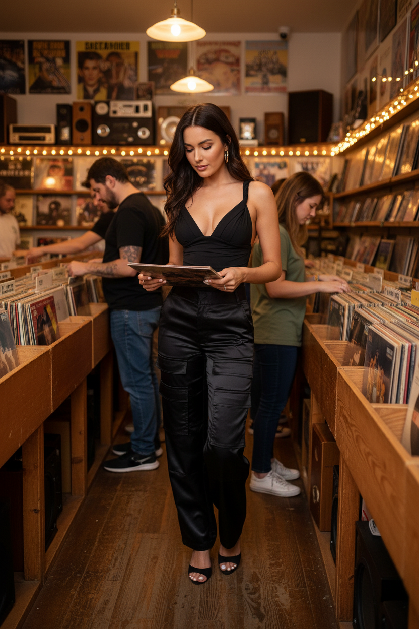 Camisole top at record store - product focused