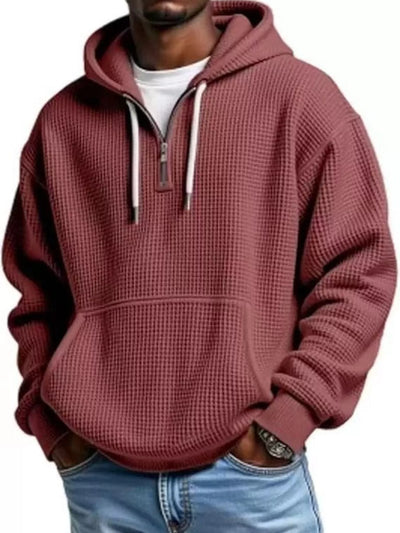 Waffle Knit Half-Zip Hoodie Men - Textured Cotton Blend - Fashions Envy
