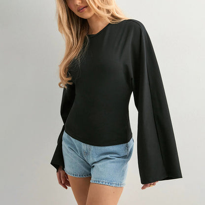 Round Neck Long Sleeve Top - Waist-Tight Fit - Fashions Envy