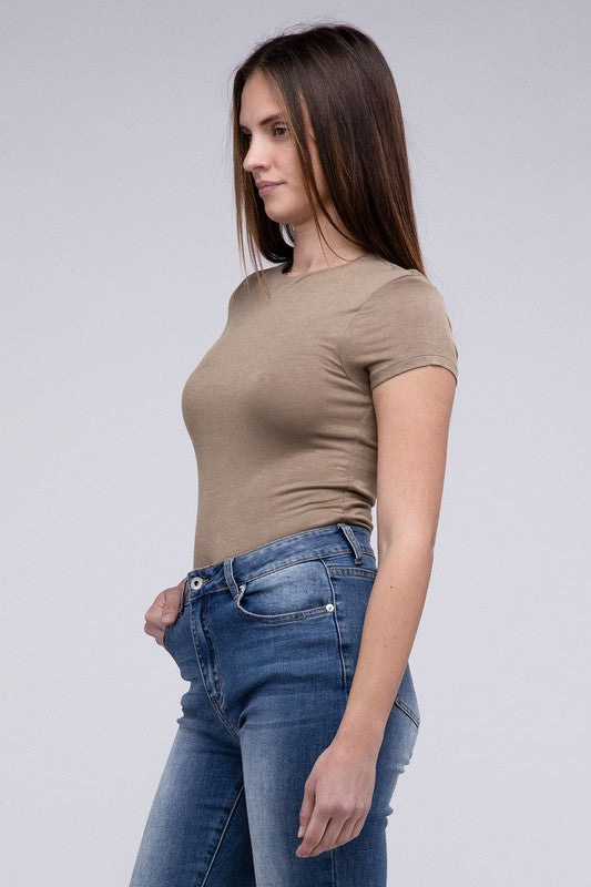 Double Layered Cap Sleeve Round Neck Fitted Bodysuit