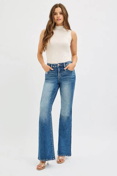 RISEN Full Size Tummy Control High Rise Flare Jeans Plus Size - Fashions Envy