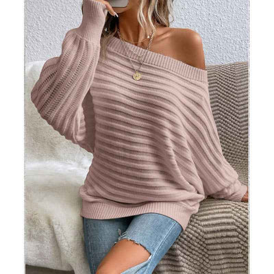 Off-Shoulder Sweater - Cozy Batwing Knit Top