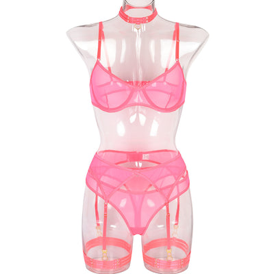 Mesh Garter Set - 4PC Intimate Set with Choker Collar