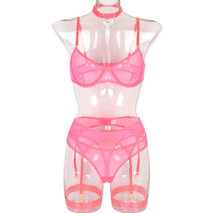 Mesh Garter Set - 4PC Intimate Set with Choker Collar