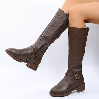 Round Toe Block Heels Boots - Fashions Envy