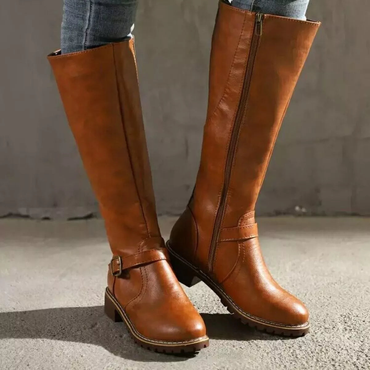 Round Toe Block Heels Boots - Fashions Envy