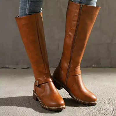 Round Toe Block Heels Boots - Fashions Envy