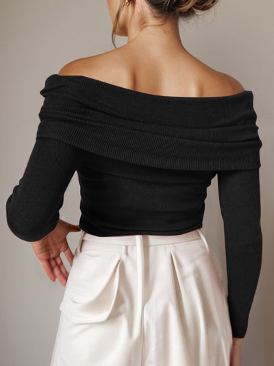 Off-Shoulder Sweater - Long Sleeve Knit Pullover