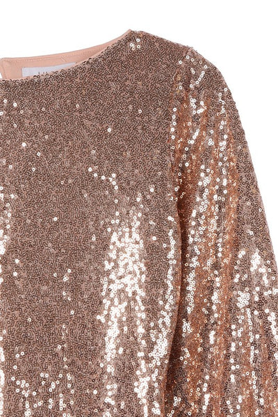 Puff Sleeve Crew Neck Sequin Mini Dress - Fashions Envy