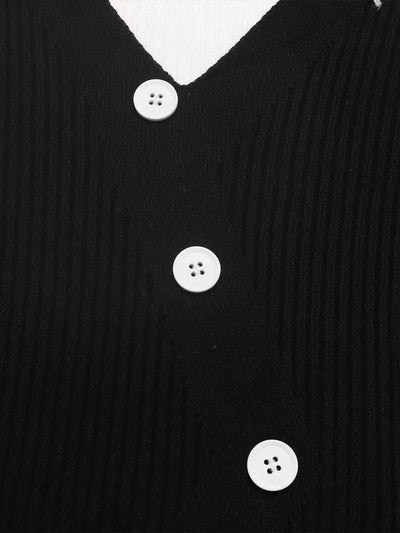 Color Block V-Neck Sweater - Chic Button Detail - Fashions Envy