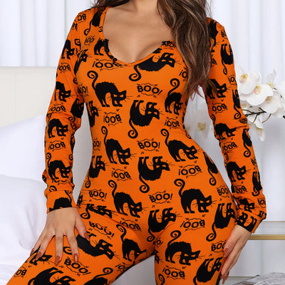 Halloween Jumpsuit Pajamas - Long Sleeve Printed Loungewear