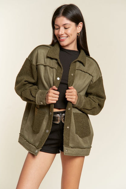 Oversized Sherpa Lined Soft Suede Jacket