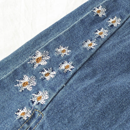 High-Waist Star Patch Slit Leg Jeans - Y2K Retro Denim