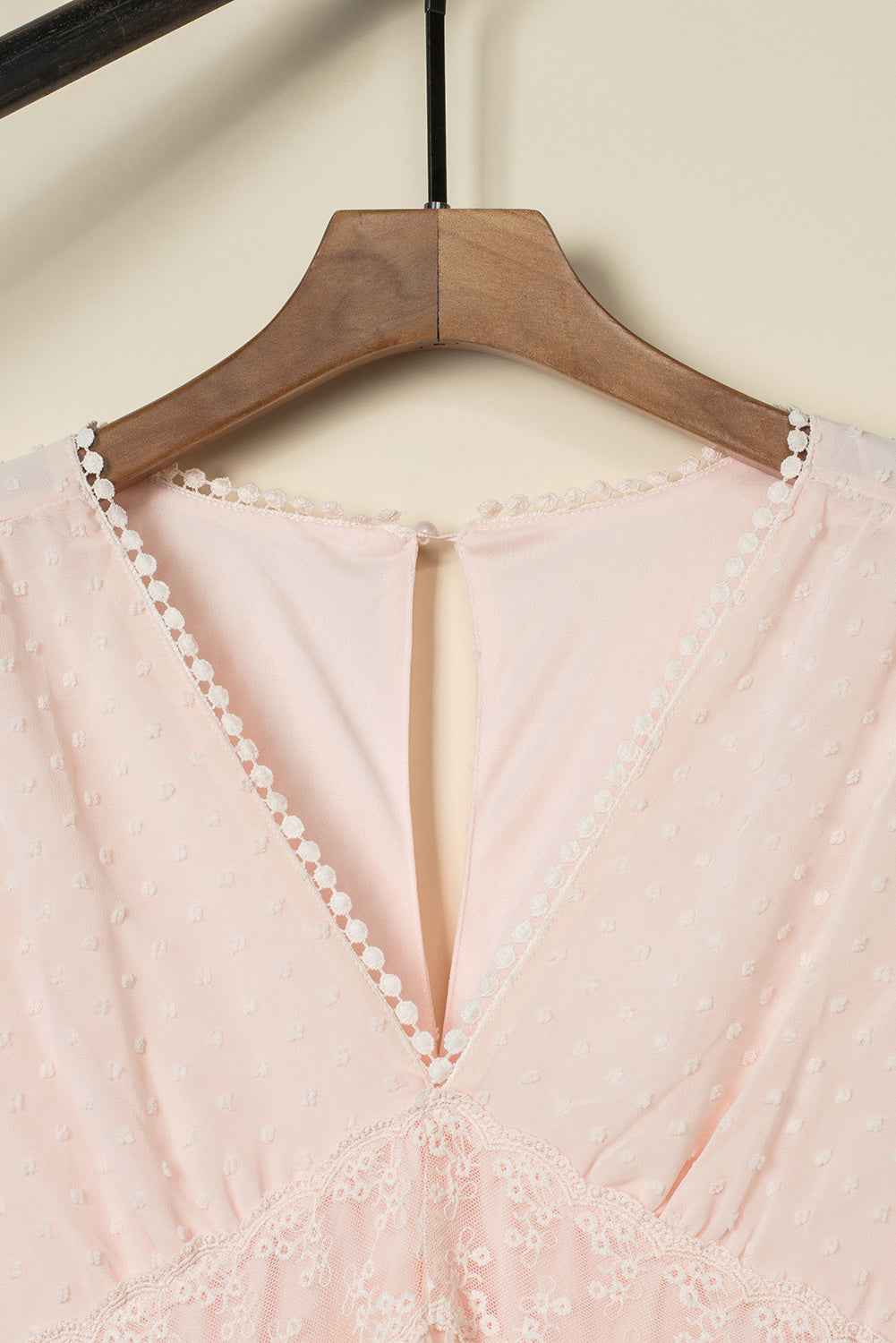 Swiss Dot Ruffle Sleeve Maxi Dress - Pink Lace Trim