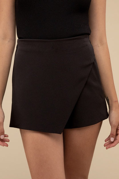 Overlapping High Waist Asymmetrical Fitted Skort