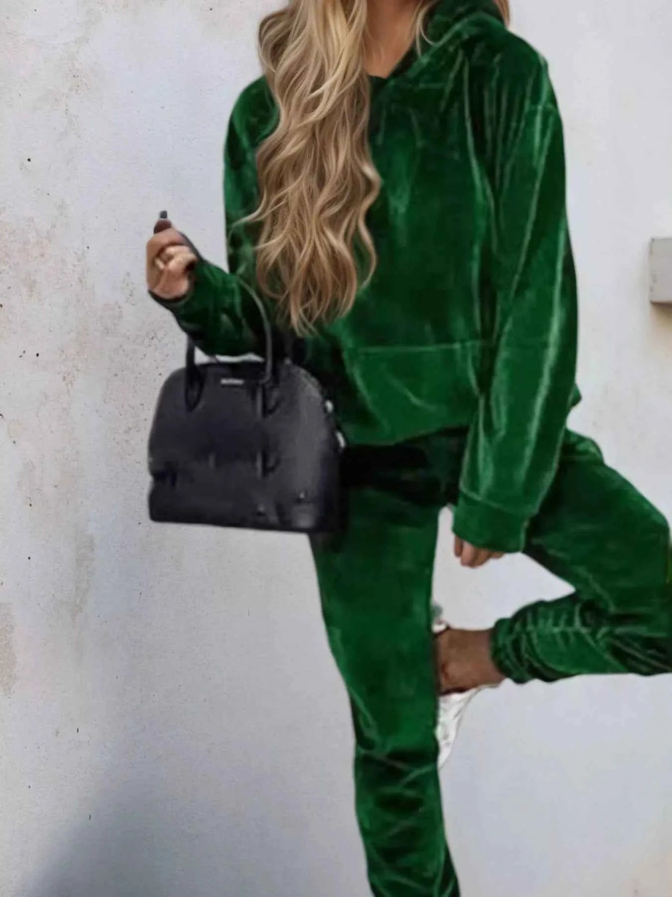 Velvet Long Sleeve Hoodie and Pants Set