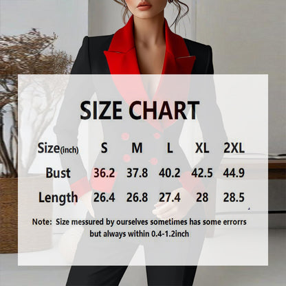 Women's Classic Notch Lapel Blazer, Double-Breasted Long Sleeve Jacket With Color-Block Waist Definition