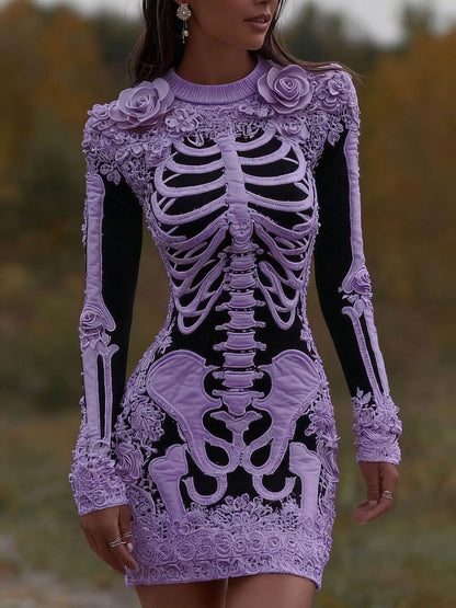 Skeleton Mini Dress - 3D Floral Halloween Costume