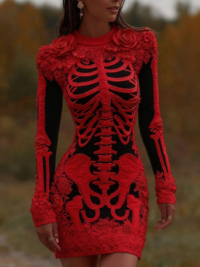 Skeleton Mini Dress - 3D Floral Halloween Costume