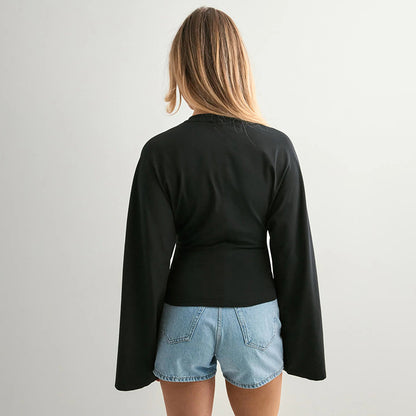 Round Neck Long Sleeve Top - Waist-Tight Fit - Fashions Envy