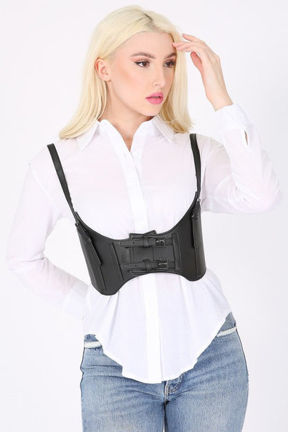 Black Underbust Shoulder Strap Corset Belt