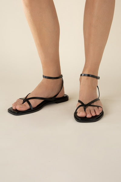 Squared Off Open Toe Flat Sandals