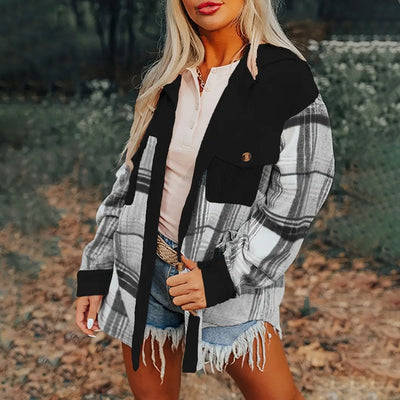 Women's Check Print Button Shirt - Notch Lapel Blouse - Fashions Envy