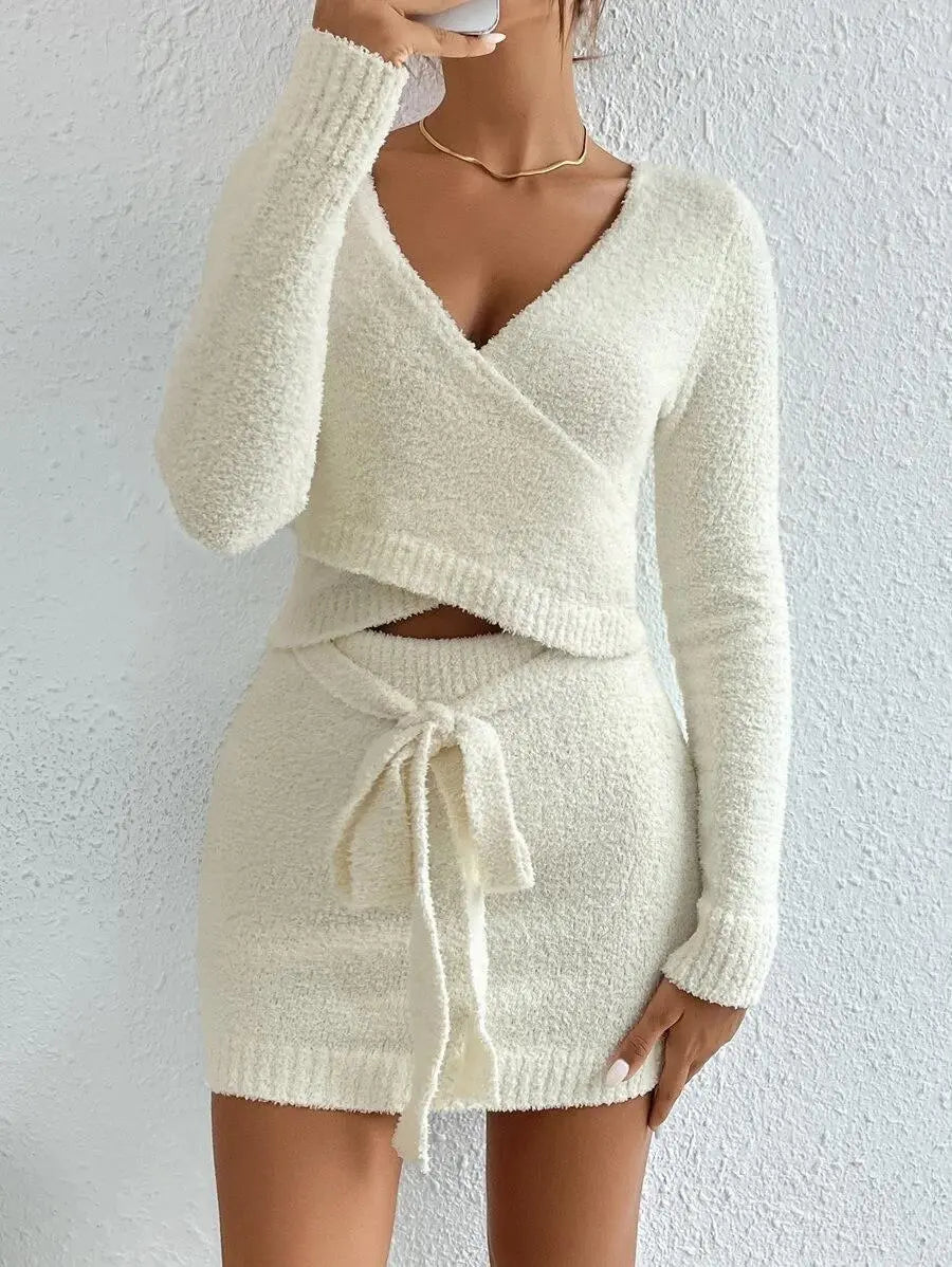 Cozy Knit Set - Sweater Top & Skirt Combo