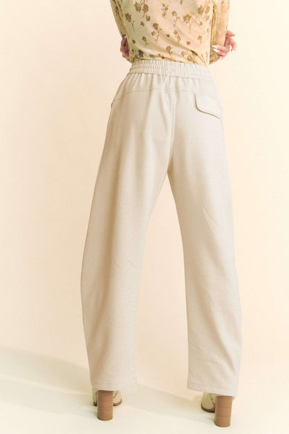 Cream Drawstring Wide Leg Sweatpants