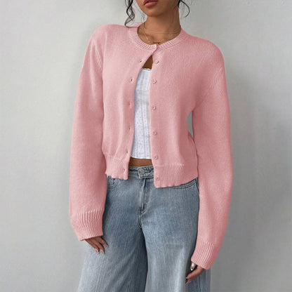 Women's Solid Color Button-Up Cardigan - Ribbed Detail Long Sleeve Knit Open Front Sweater Lightweight Spring&Fall Top - Fashions Envy