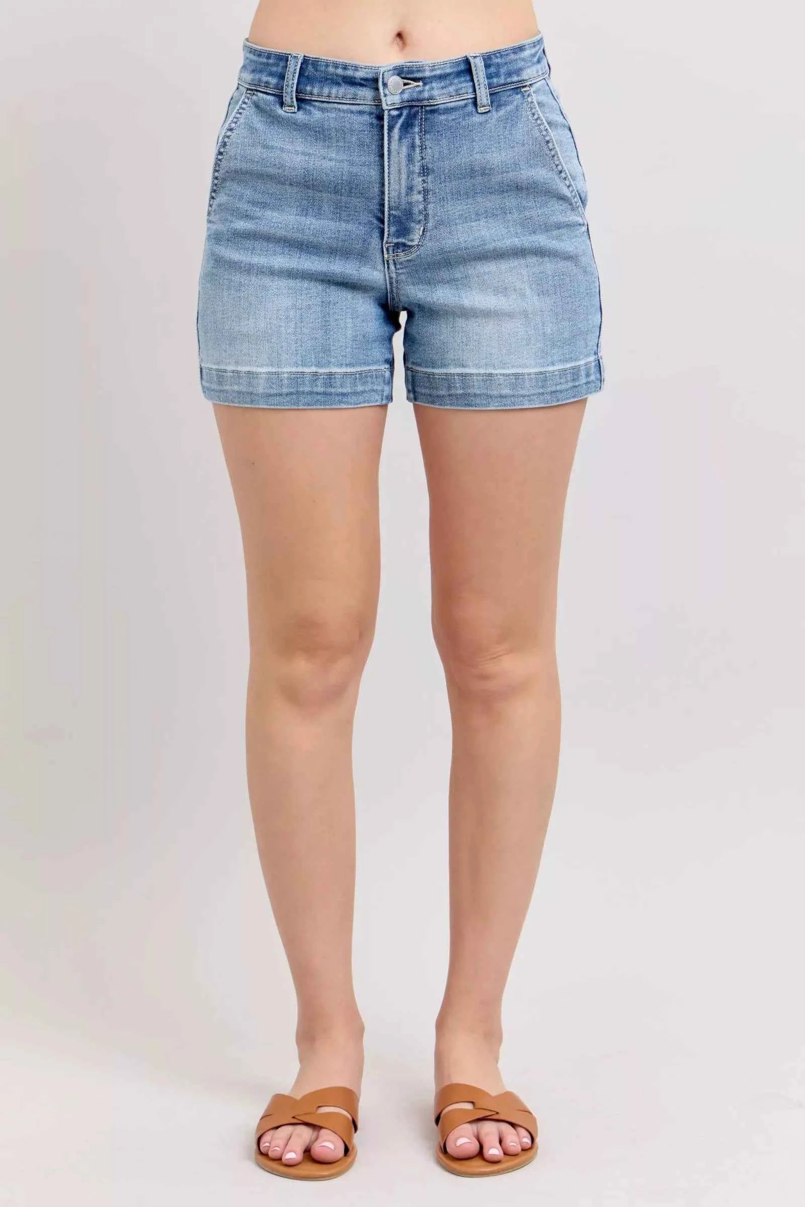 Judy Blue Denim Shorts - Mid Rise Medium Wash