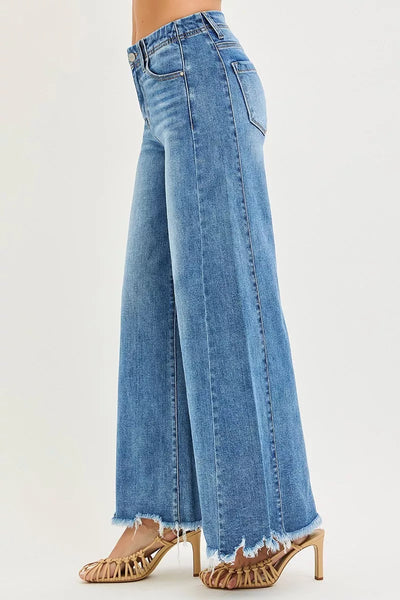 RISEN High Rise Ankle Wide Jeans - Fashions Envy