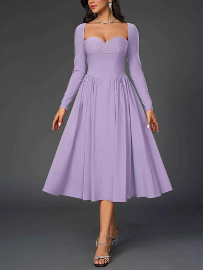 Sweetheart Neckline Long Sleeve A-Line Midi Dress