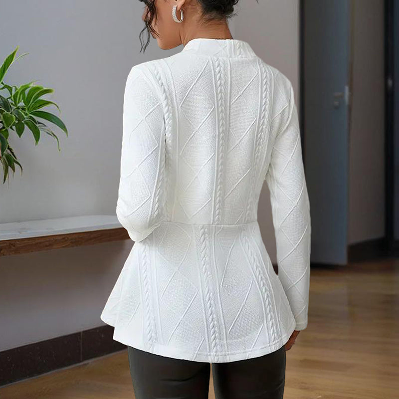 V-Neck Beaded Button Cardigan - Textured Knit Jacket