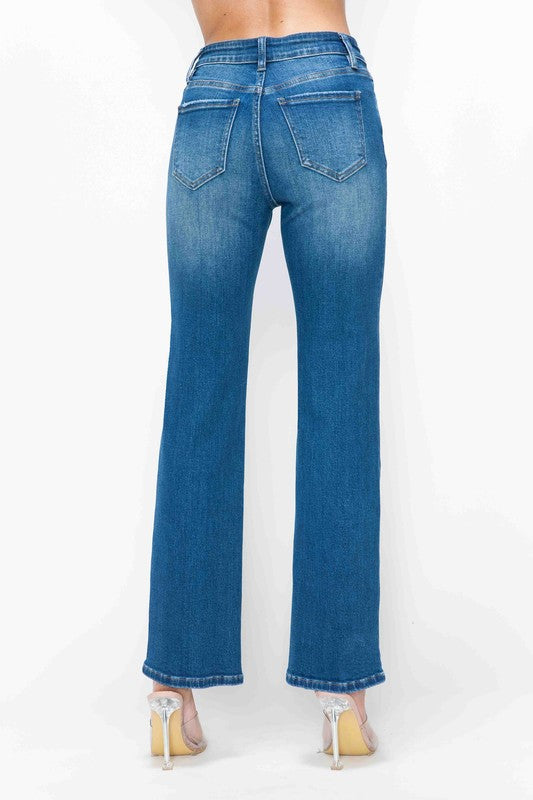 Medium Blue Full Size Cat's Whiskers High Rise Straight Jeans