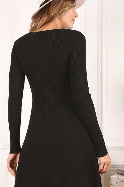 Long Sleeve Knitted Fit and Flare Mini Dress - Fashions Envy