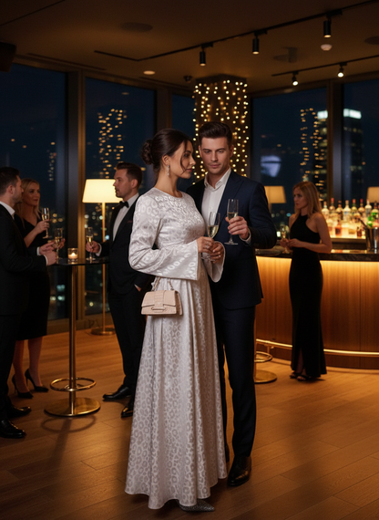 Chic cocktail party with leopard lace-up maxi dress