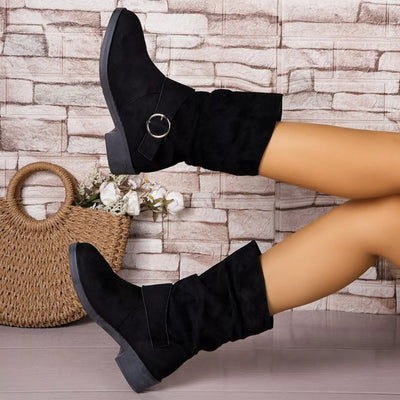 Trendsi Chic Slouchy Boots in Black with Decorative Strap and Buckle for Stylish Outfits