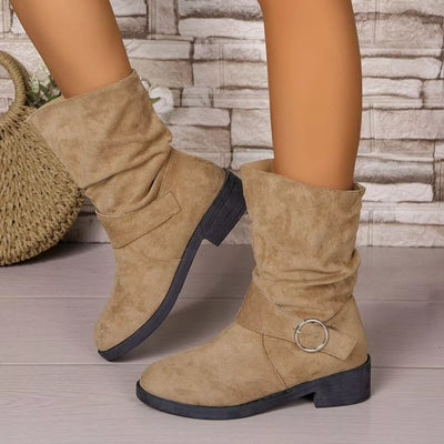 Trendsi Chic Slouchy Boots in Tan with a Comfortable Design and Stylish Buckle Detail