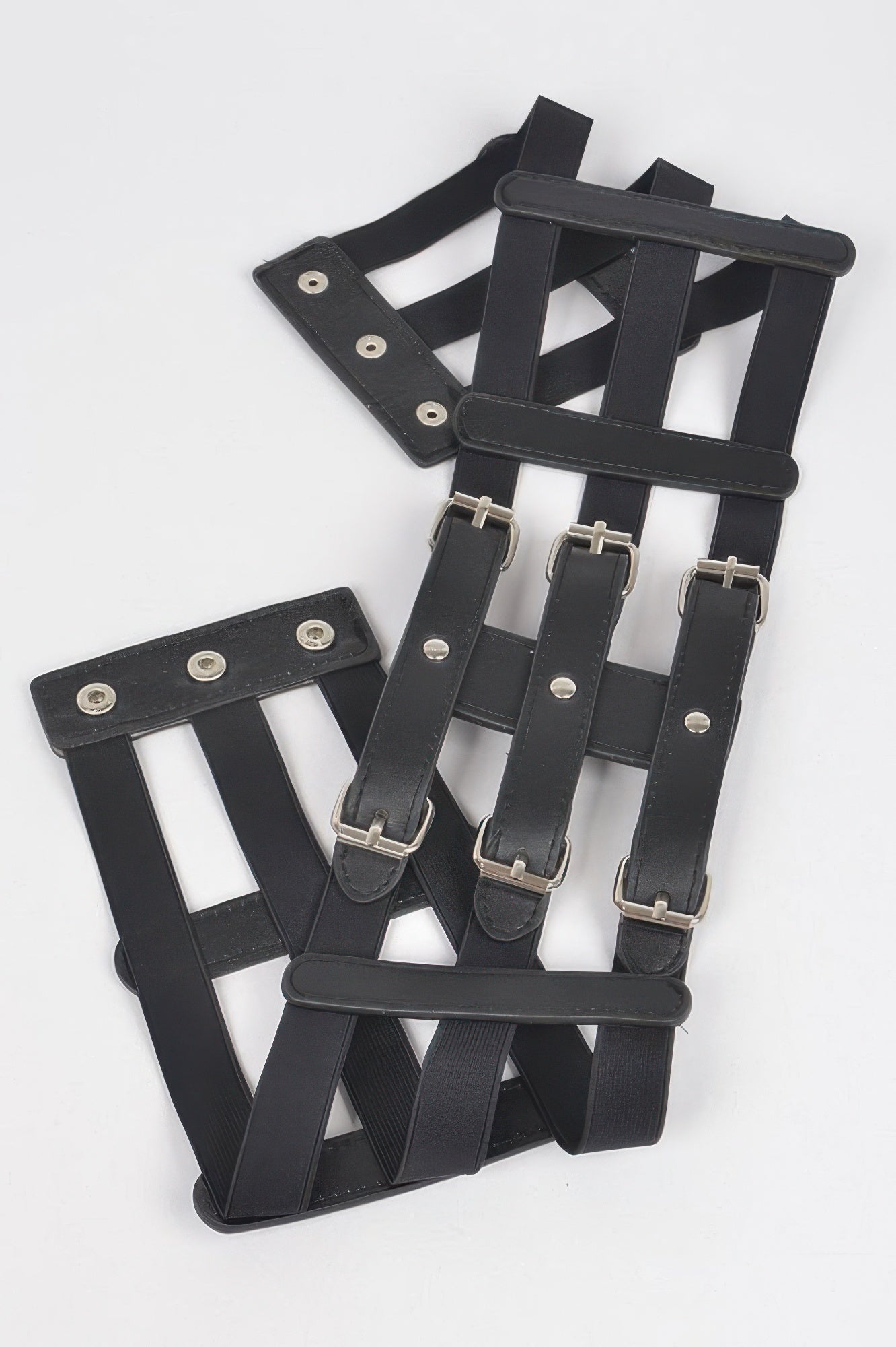 Black wide elastic belt for women with crisscross straps silver buckles and snap closures