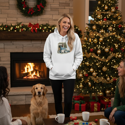 Christmas Fireplace Pup Hoodie 1