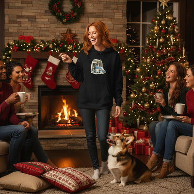 Christmas Fireplace Pup Hoodie 2